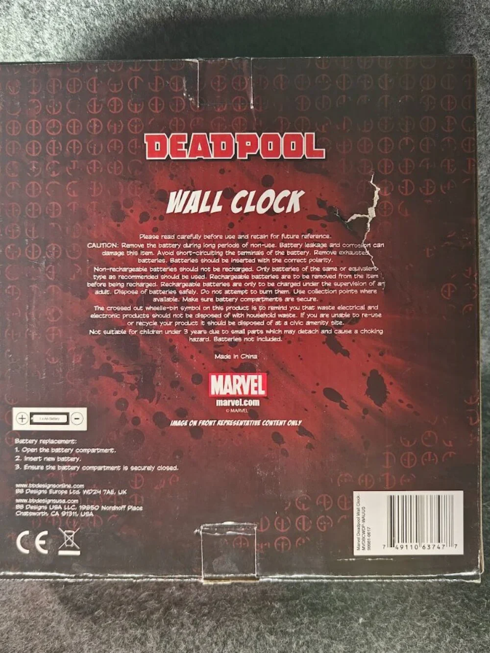 Marvel Deadpool Wall Clock Comic Style DEPO‑WAL‑US NEW